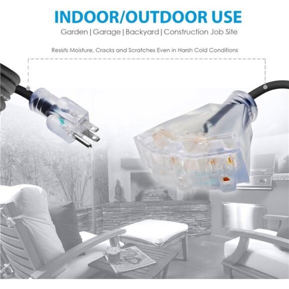 100 FT 14/3 Outdoor Extension Cord - SJEOW Rubber, Triple Outlet,13 Amp - Picture 4 of 6